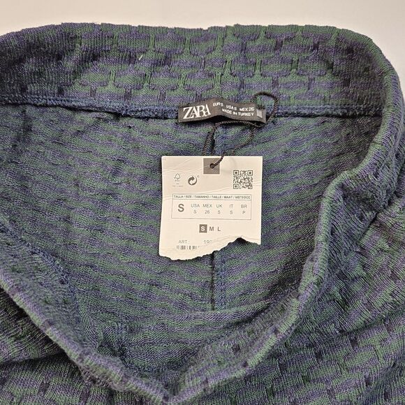 NEW Zara Wide Leg Knit Pants Womens S Green Blue High Rise Pull On - Picture 5 of 10